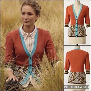 Liamolly Orange Button Front Cardigan with Coin Purse Pockets, Size S